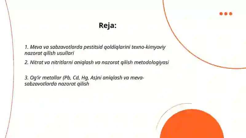 Meva va sabzavotlarni texno-kimyoviy nazorat qilish 2
