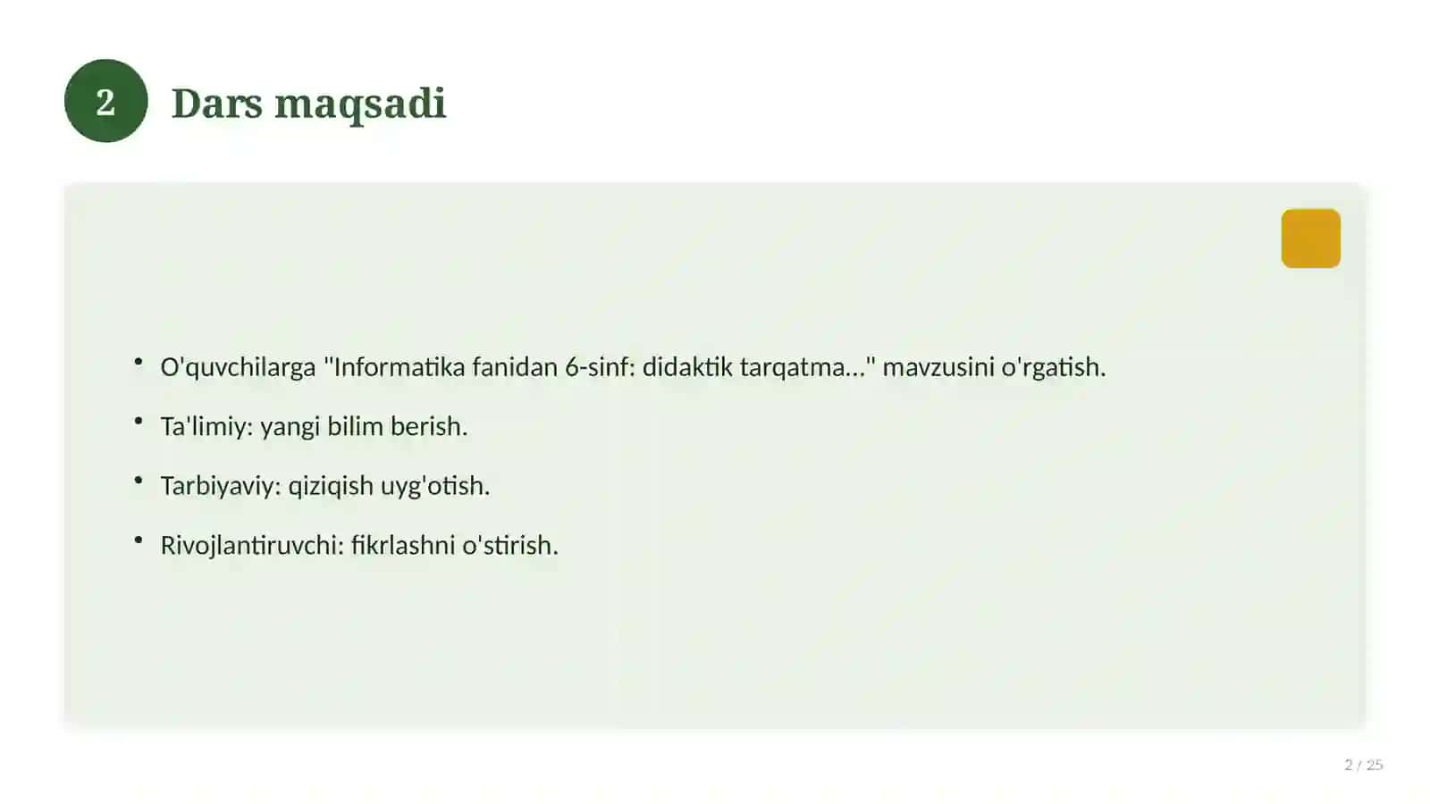 Informatika fanidan 6-sinf: didaktik tarqatma materiallar 2