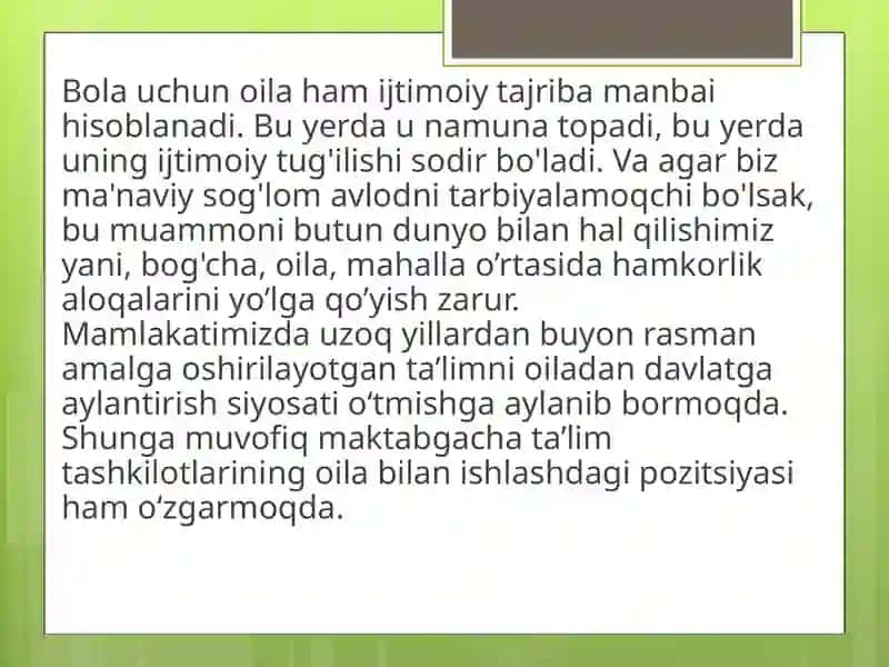 Maktabgacha ta’lim tashkilotlarida ota-onalar qo’mitasi faoliyatining mazmuni 2