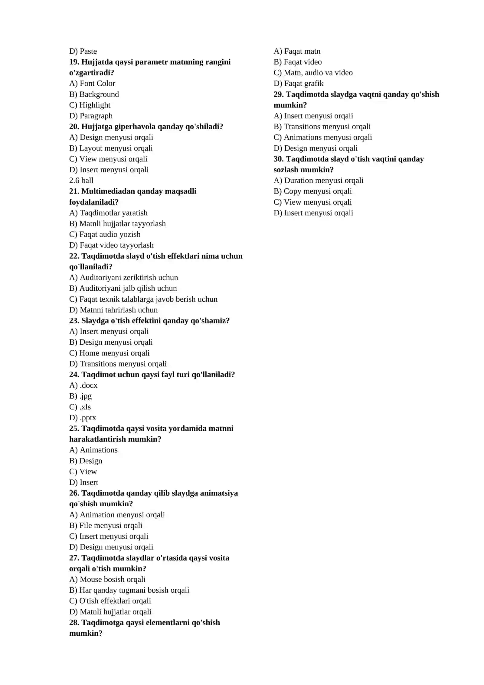 Informatika fanidan 1-bosqich savollari 2