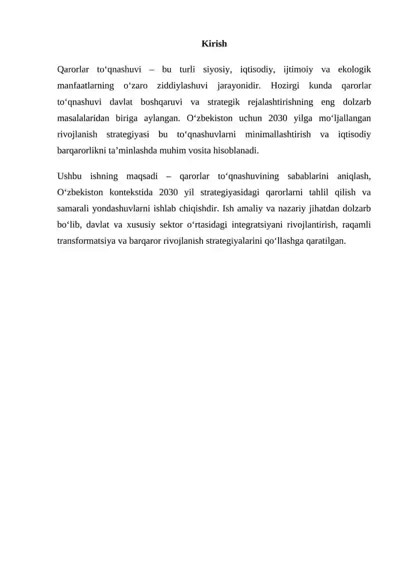 QARORLAR TO‘QNASHUVI: O‘ZBEKISTONDA 2030 YIL STRATEGIYASI YONDASHUVI 2