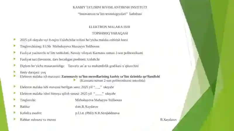 Zamonaviy ta’lim metodlarini kasbiy ta’lim tizimida qo‘llanilishi 2