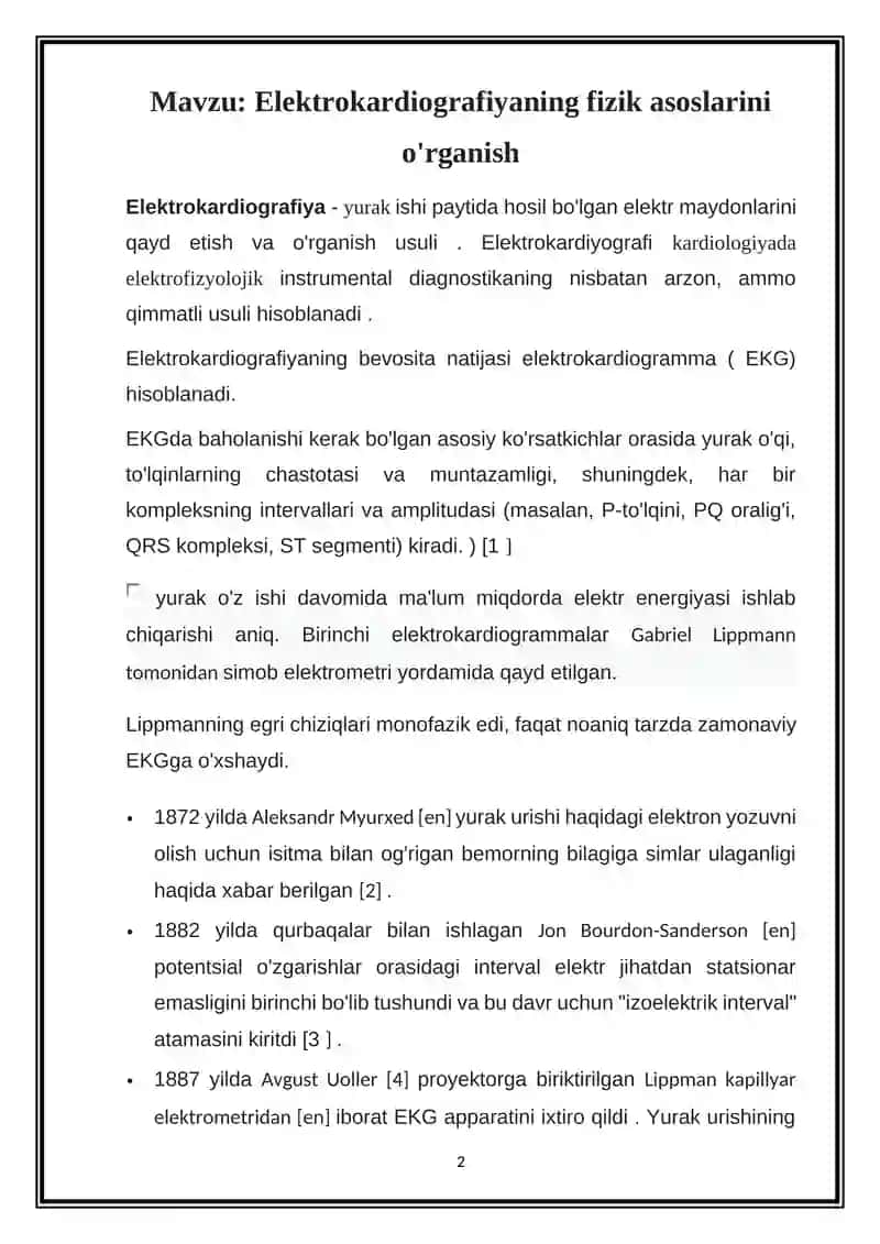 Elektrokardiografiyaning fizik asoslarini o‘rganish 2