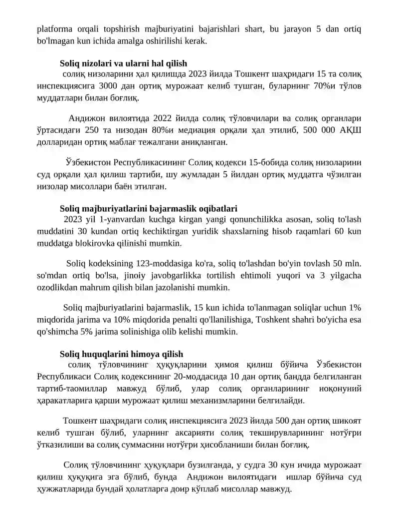 Soliq to'lovchilarning huquq va majburiyatlari 2