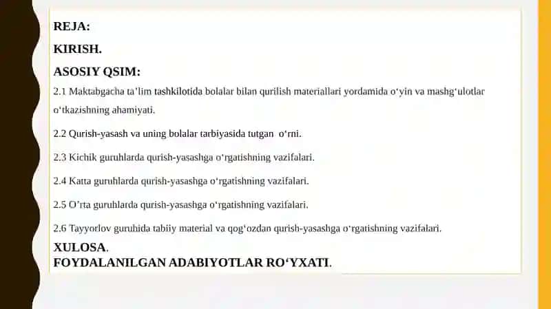 MAKTABGACHA TA’LIMTASHKILOTNING YOSH GURUHLARIDA QURISH-YASASHGA O‘RGATISH METODLARI 2