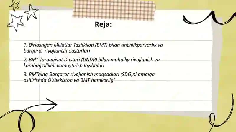 BMT bilan tinchlikparvarlik va barqaror rivojlanish dasturlari 2