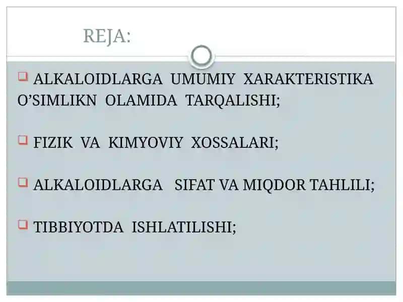 ALKALOIDLAR HAQIDA QISQACHA 2