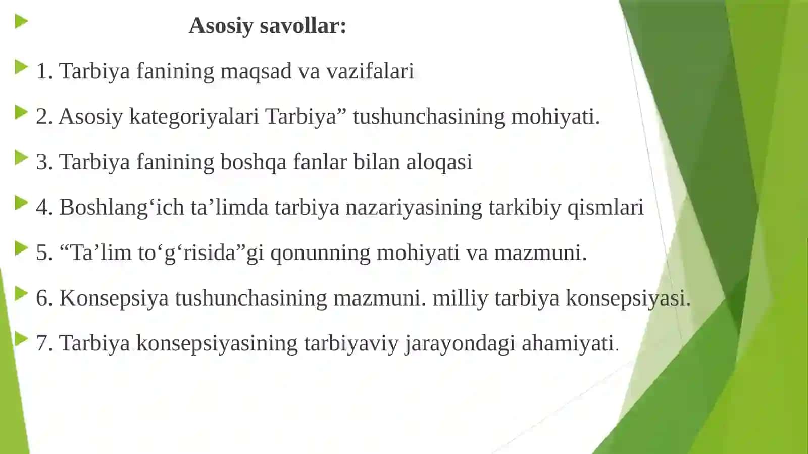 Boshlang‘ich ta’limda tarbiya fanini o‘qitishning nazariy asoslari. Milliy tarbiya konseptsiyasi 2