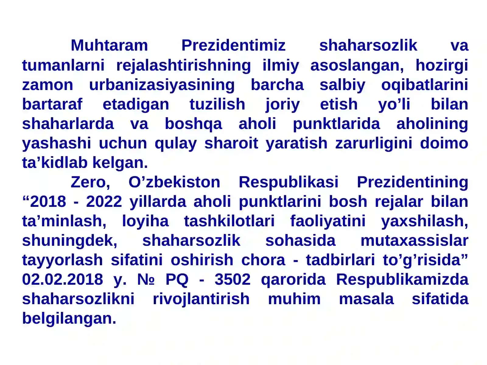 Shaharsozlikni rivojlantirish 2