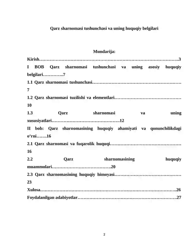 Qarz sharnomasi tushunchasi va uning huquqiy belgilari 2