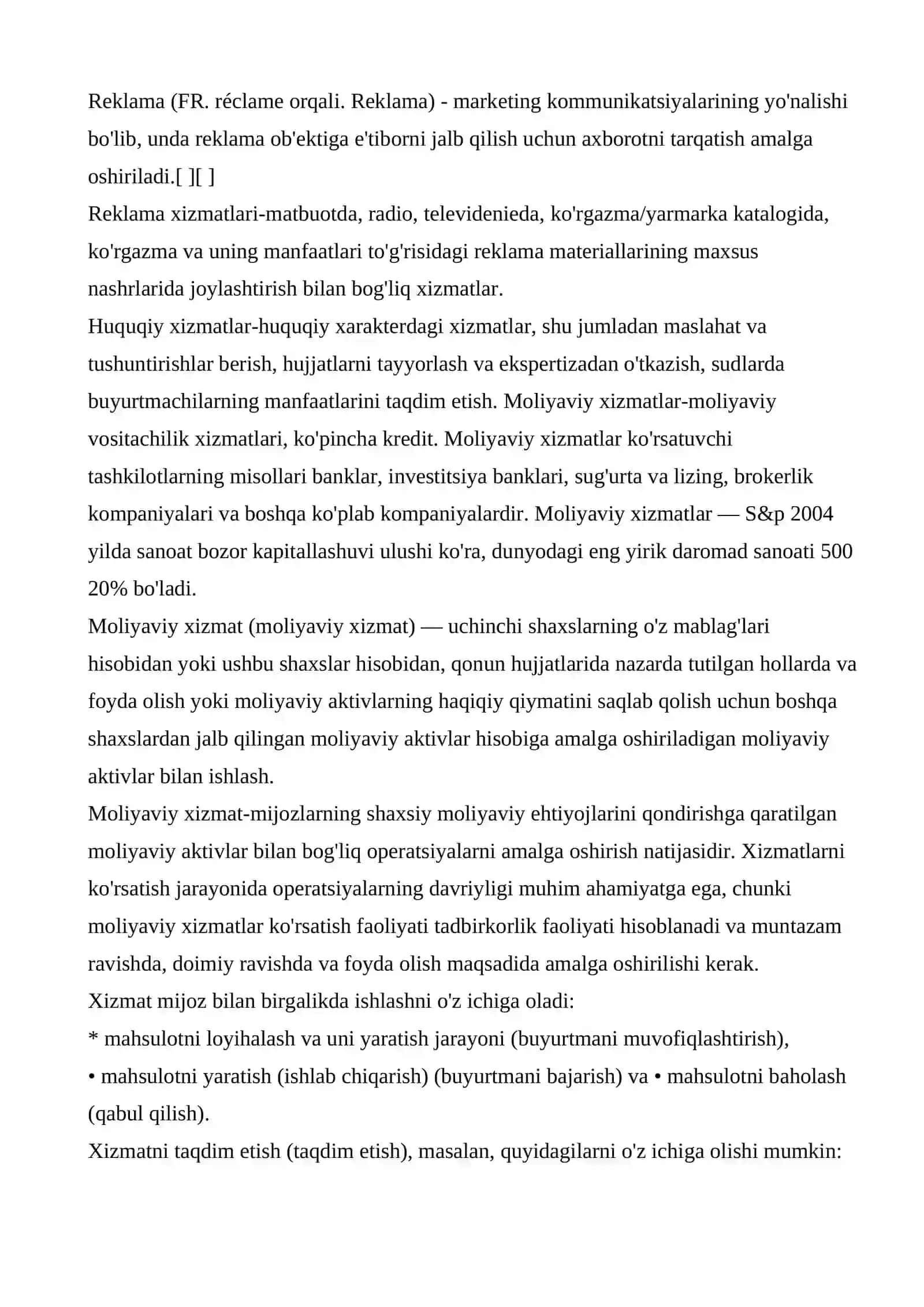 Xizmatlar mohiyati va tasnifi 2