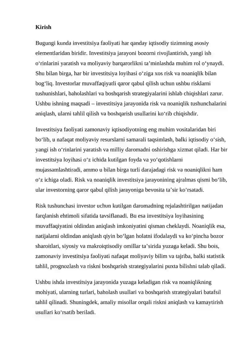 Investitsiya Jarayonida Risk va Noaniqlik 2