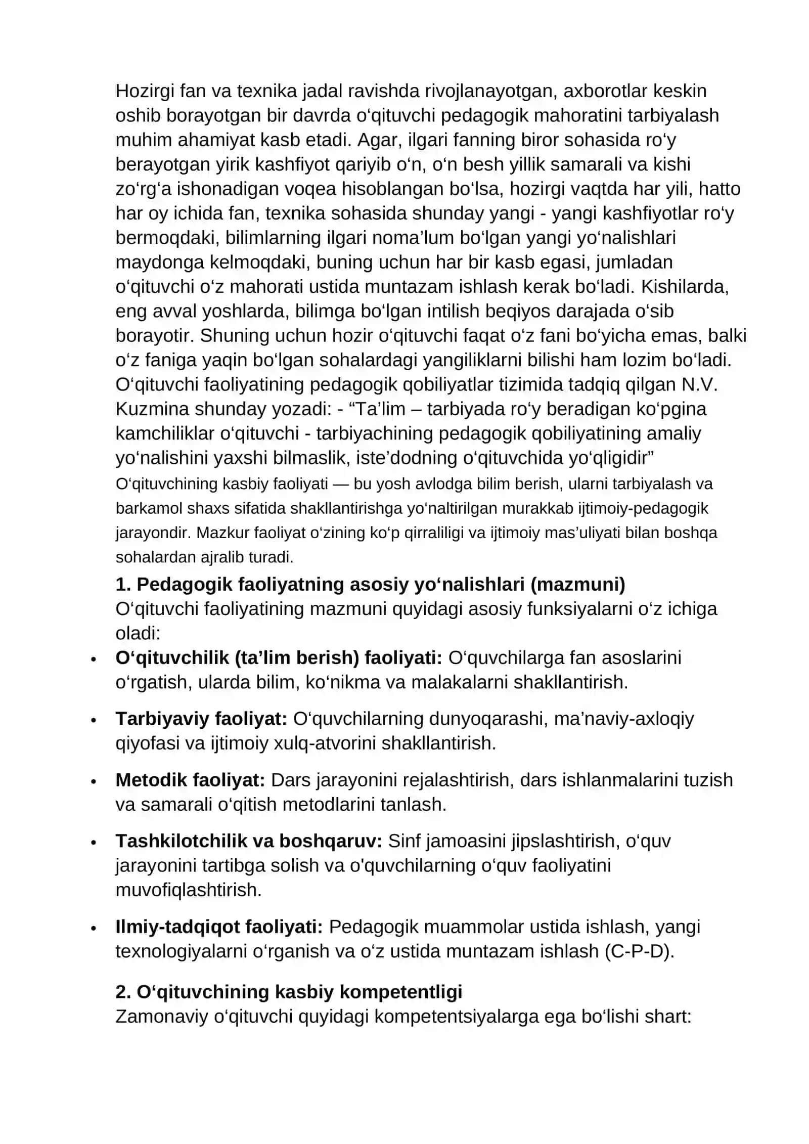 Umumiy pedagogika fanidan ‘’O’qituvchining kasbiy faoliyati Pedagogik texnika va pedagogik texnika uslublari’’ 2