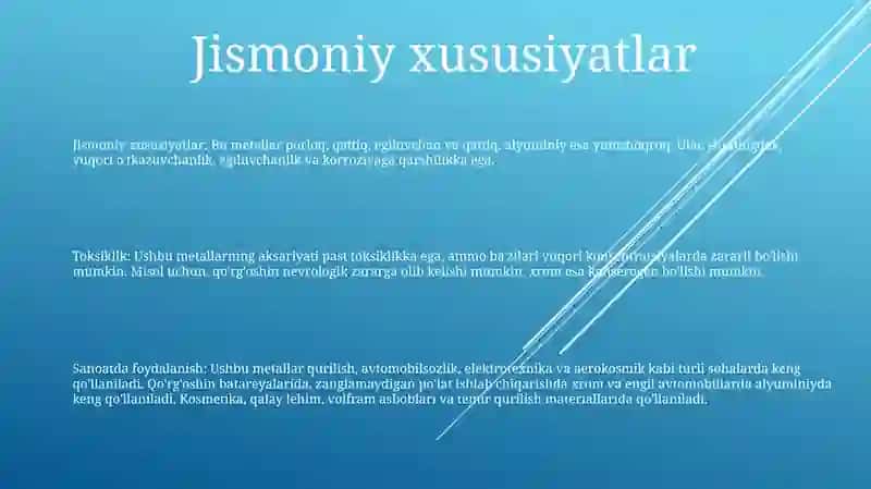 Mis, Stronsiy, Ruh, Temir, Surma, Qalay, Xrom Va Aluminiylarning Taksikologik Xususiyati 2