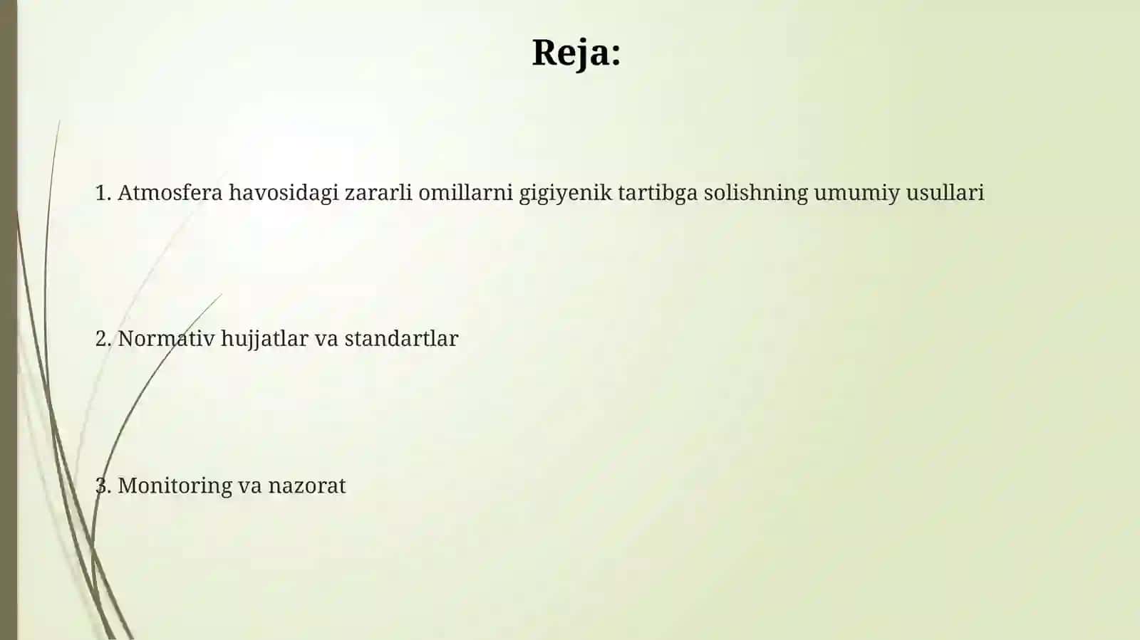 Atmosferahavosiningnomuvofiqomillarinigigiyenikreglamentlashgabo‘lganumumiyyondashishlar 2