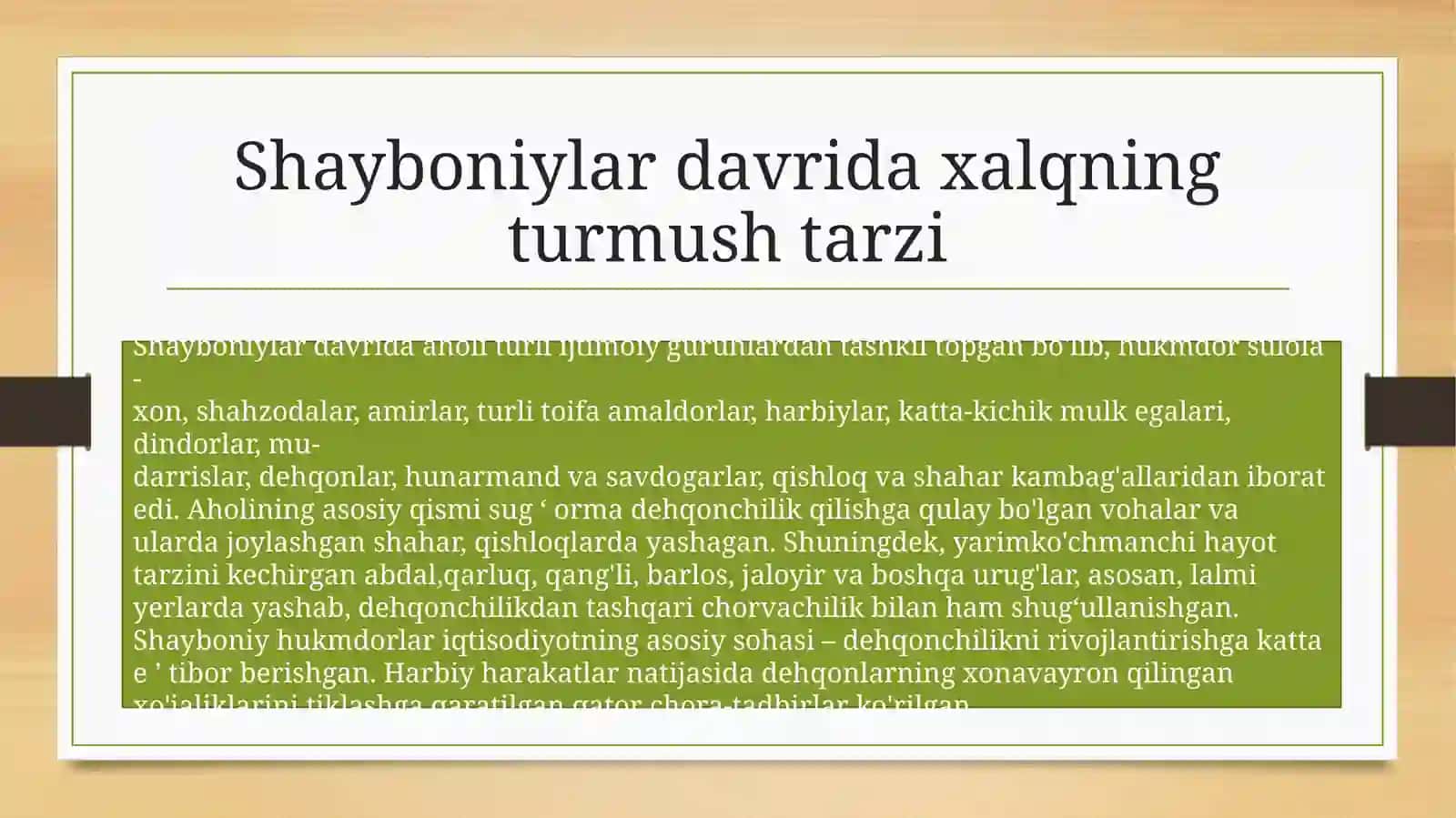 SHAYBONIYLAR DAVRIDA IJTIMOIY-IQTISODIY HAYOT 2