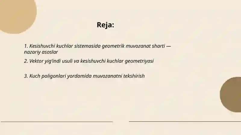 Kesishuvchi kuchlar sistemasining geometrik muvozanat shartiga oid masalalar 2