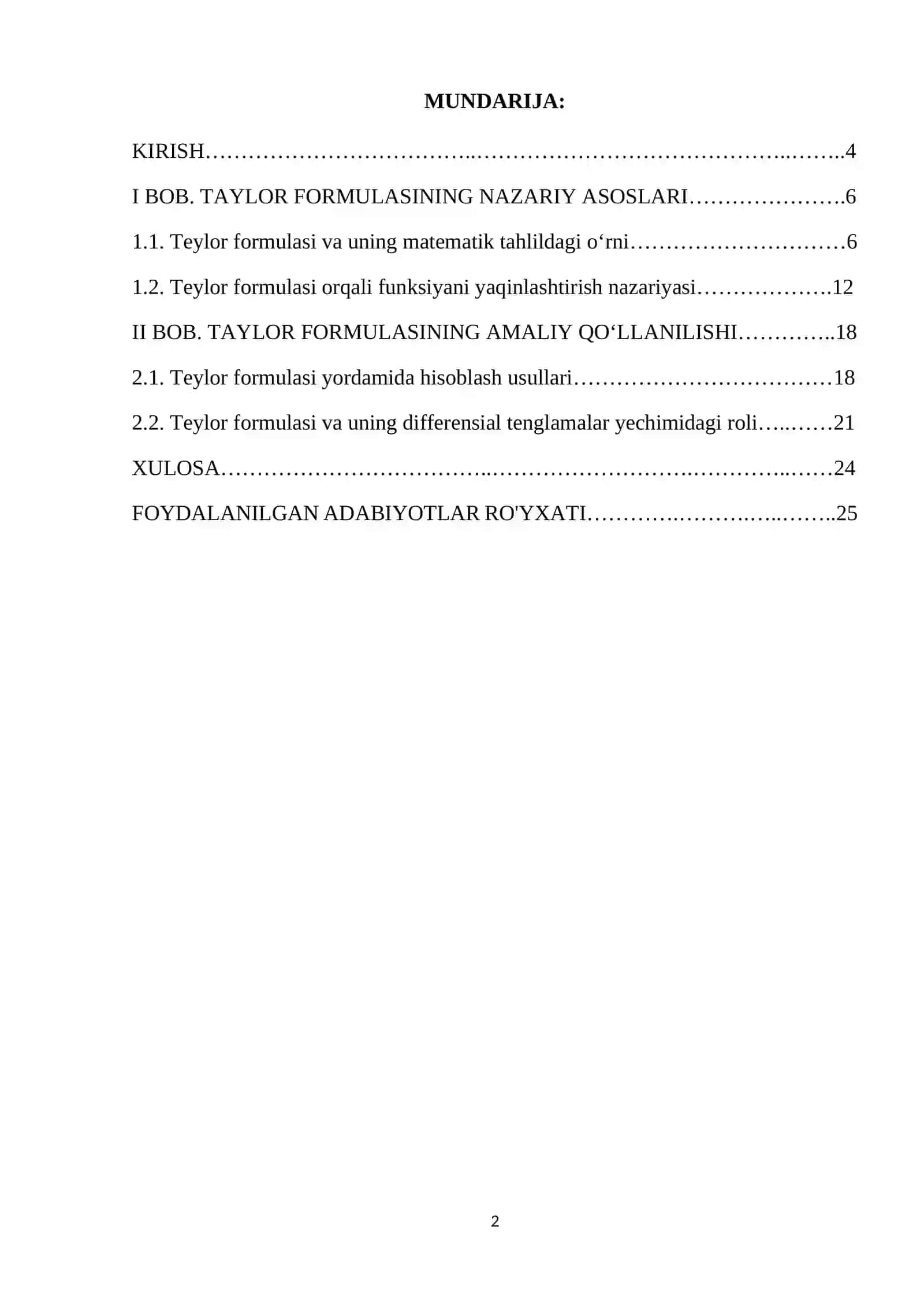 TAYLOR FORMULASINING NAZARIY ASOSLARI VA AMALIY QO‘LLANILISHI 2