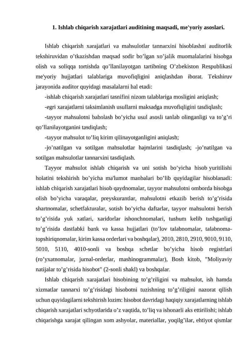 Ishlab chiqarish xarajatlari audit 2