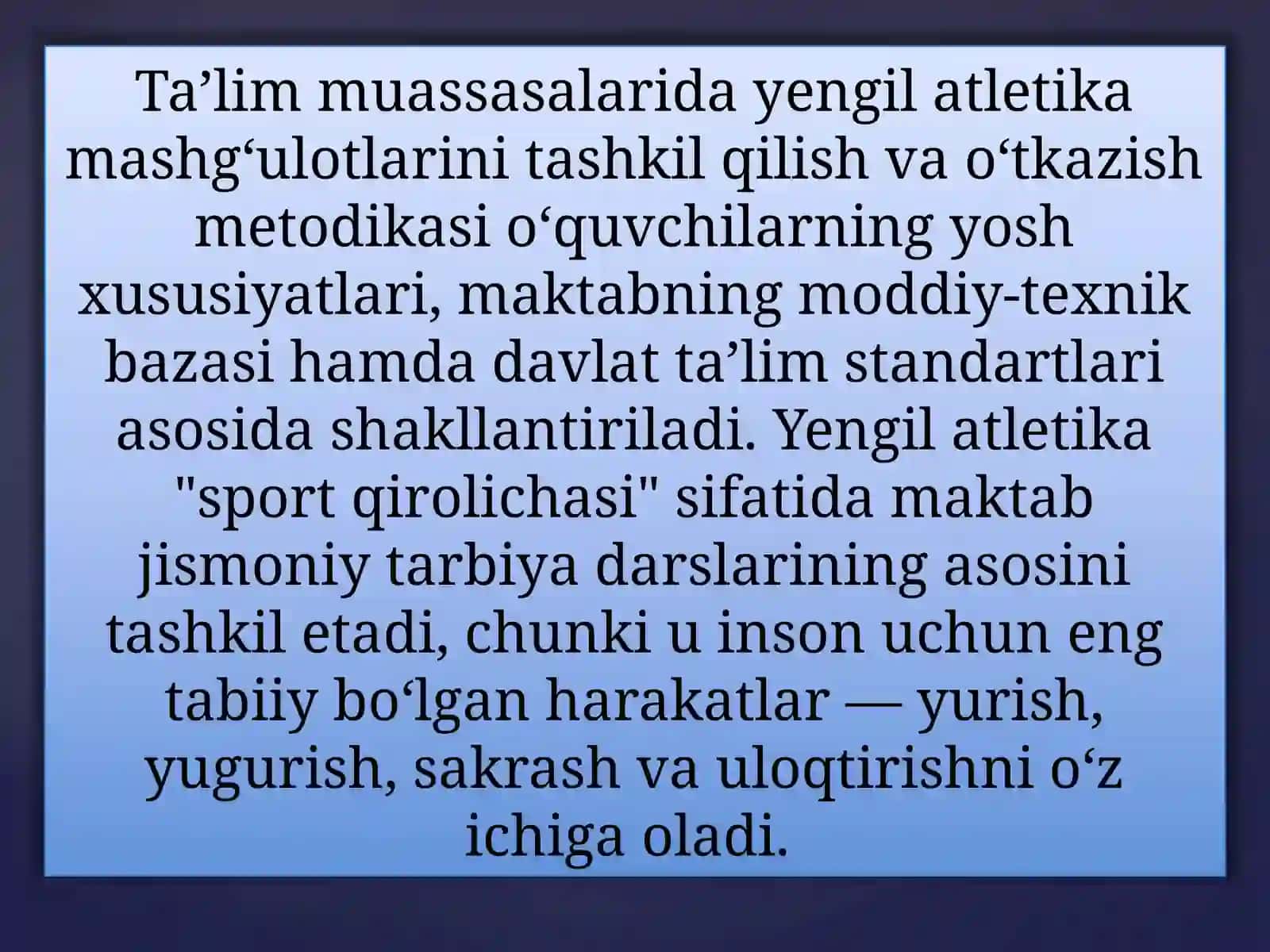 TA'LIM MUASSASALARIDA YENGIL ATLETIKA MASHG'ULOTLARINI TASHKIL QILISH VA O'TKAZISH 2
