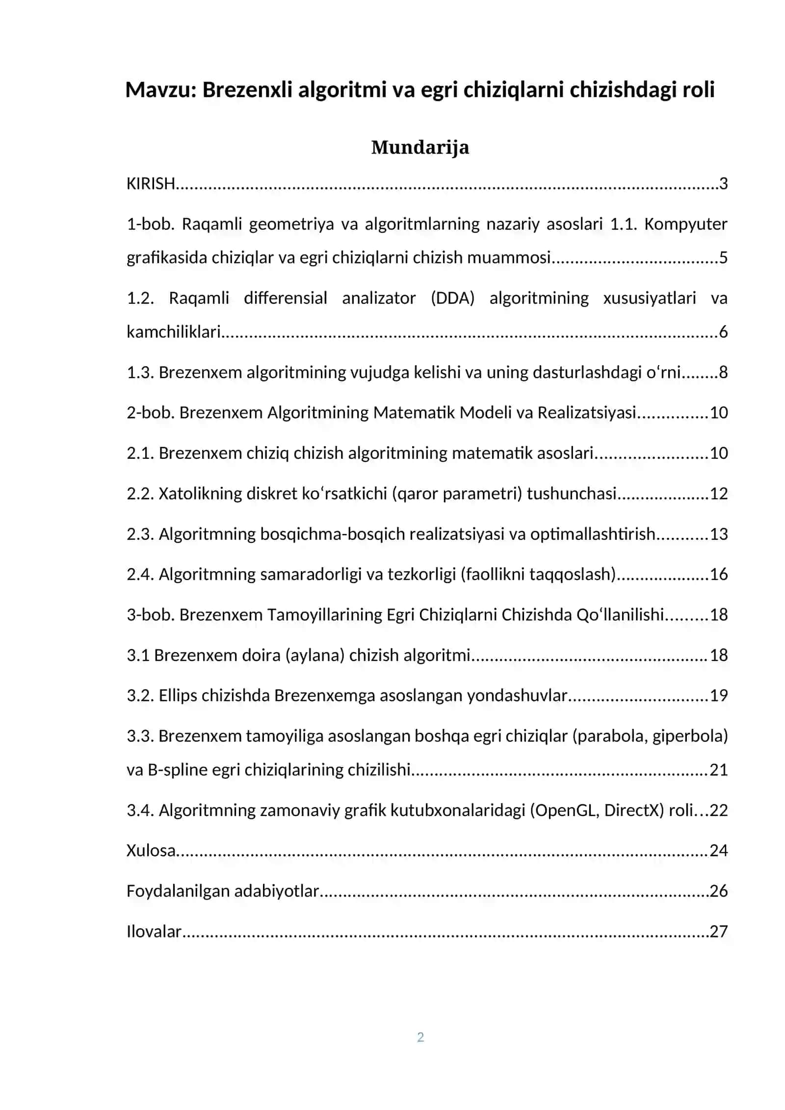 Brezenxli algoritmi va egri chiziqlarni chizishdagi roli 2