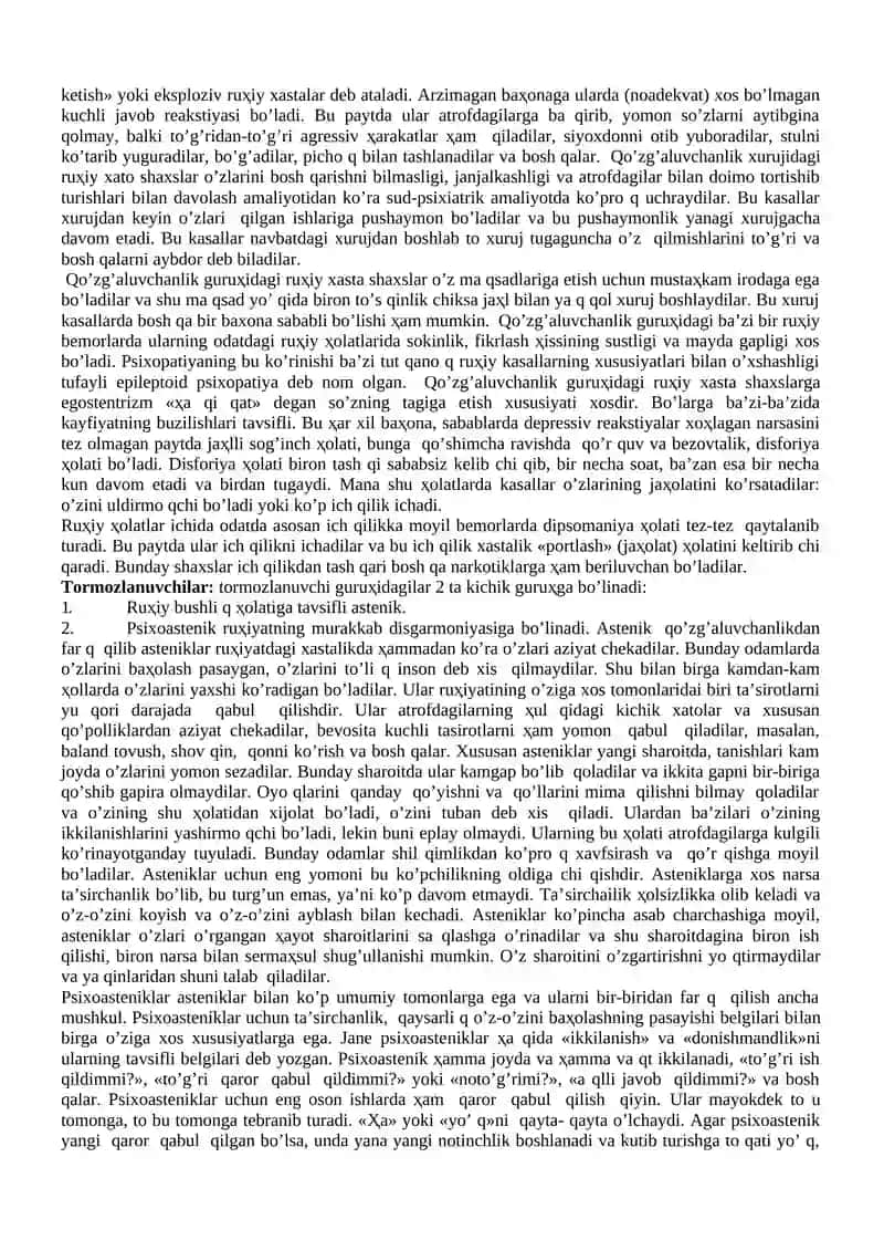 Nevrozlar va reaktiv psixozlar. Klinik shakllari. Kechishi davolash 2