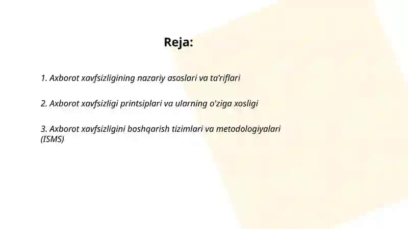 Axborot xavfsizligining taminlash, nazariy asoslarining oʻziga xos jihatlari 2
