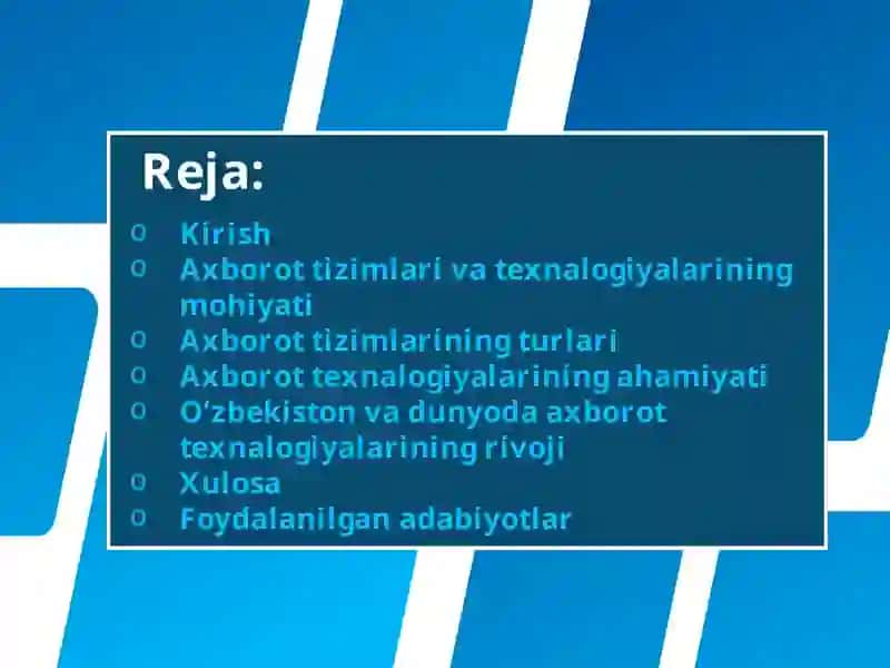 AXBOROT TIZIMLARI VA TEXNOLOGIYALARI 2