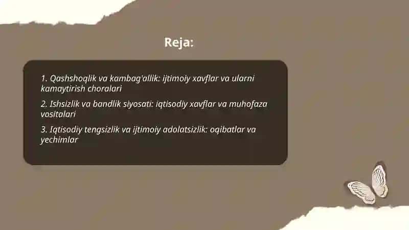 Jamiyatdagi ijtimoiy va iqtisodiy xavflar va ulardan muhofazalanish masala va muammolarini oʻrganish 2