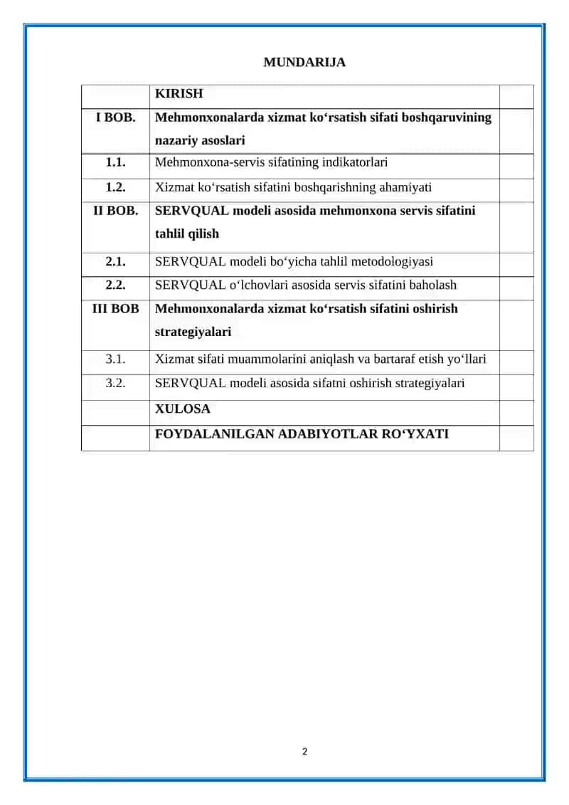 Xizmat ko‘rsatish sifati boshqaruvi: SERVQUAL modeli asosida tahlil 2