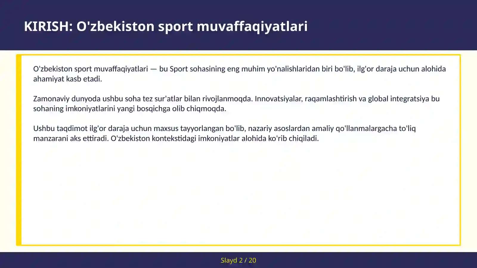 O'ZBEKISTON SPORT MUVAFFAQIYATLARI 2