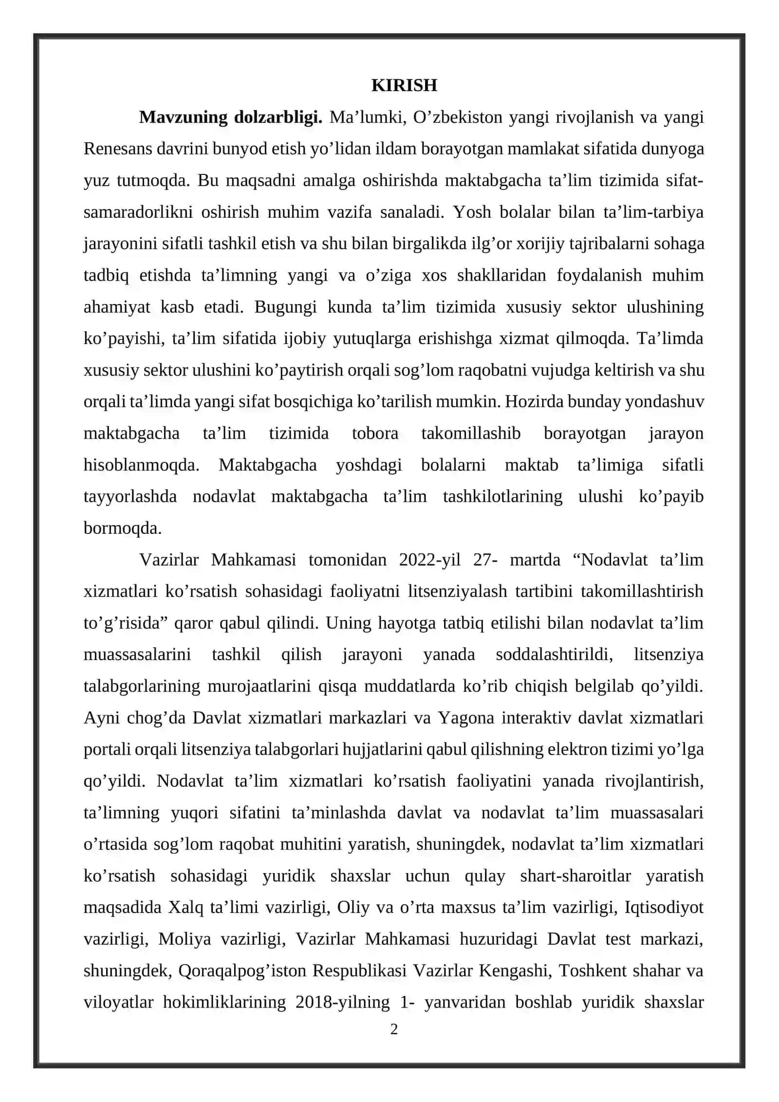 Nodavlat maktabgacha taʼlim muassasalarini boshqaruv chizmasini ishlab chiqish 2
