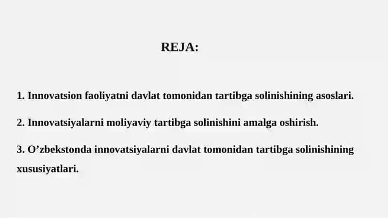O'zbekiston Respublikasi innovatsion jarayonlari davlat tomonidan tartibga solishning xususiyatlari 2