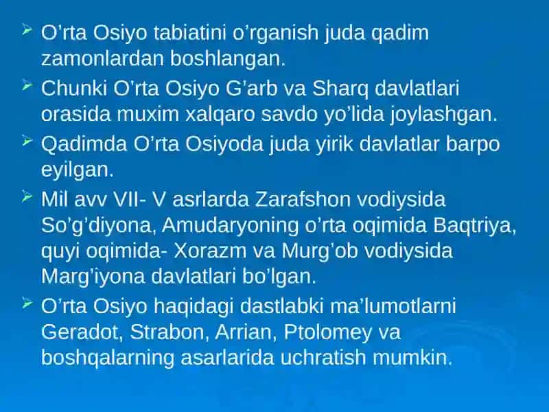 O’rta Osiyoning o’rganilish tarixi 2