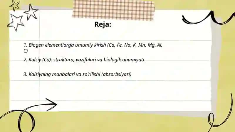 Biogen elementlar Ca Fe Na K Mn Mg Al C haqida slayd boʻlsin 2