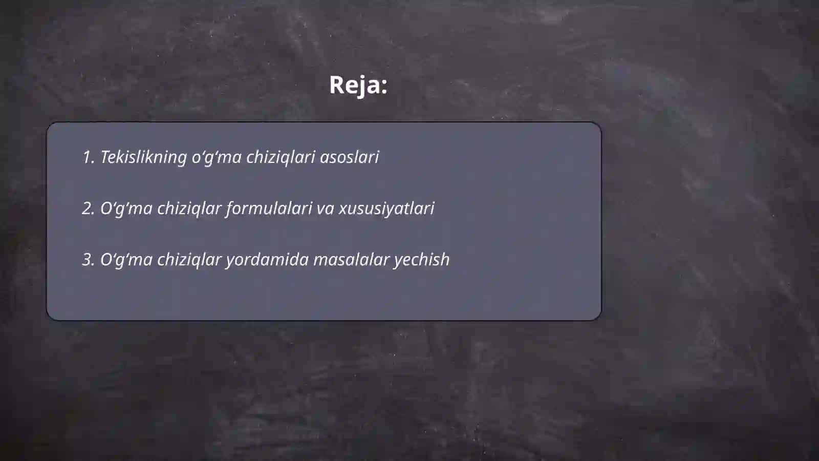 Tekislikning oʻgʻma chiziqlari asoslari 2
