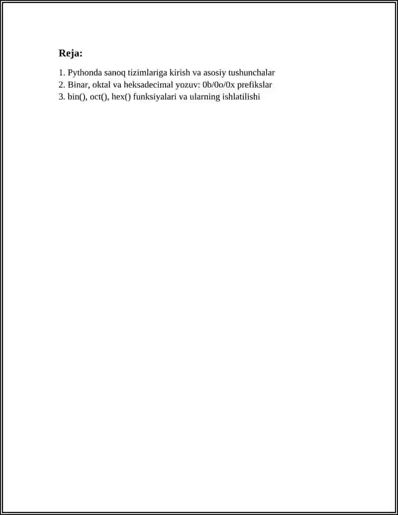 Pythonda Sanoq Sistemalar va Ular bn ishlash 2