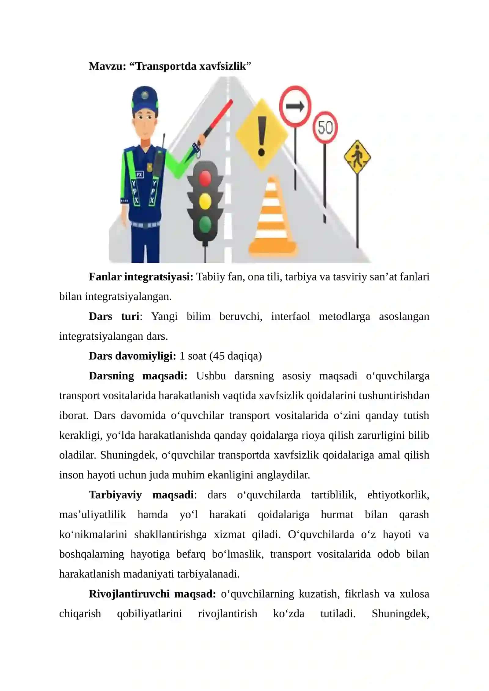 Transportda xavfsizlik (1-sinflar uchun dars ishlanma) 2