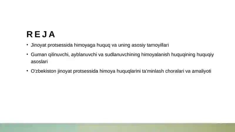 Jinoyat protsessual huquqida gumon qilinuvchi, ayblanuvchi va sudlanuvchining himoyalanish huquqi bilan ta'minlash prinspi 2