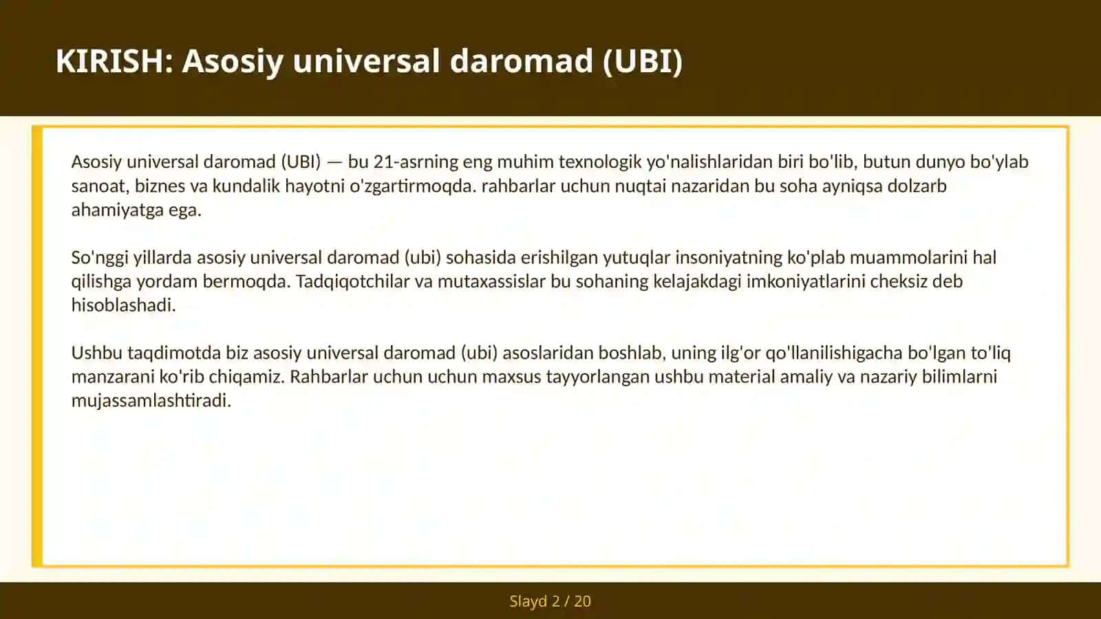 Asosiy universal daromad (UBI) 2