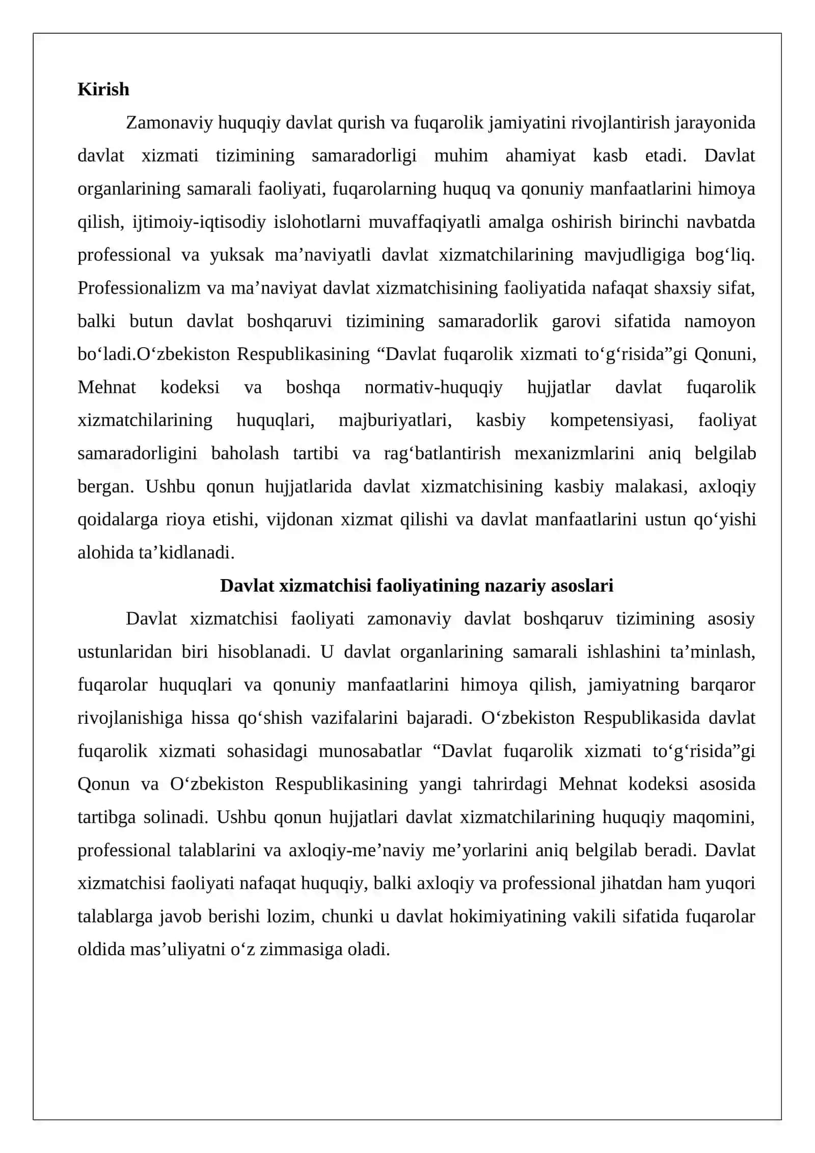 Professional va yuksak ma’naviyatli davlat xizmatchisi samaradorlik garovi sifatida nazariy va huquqiy yondashuv 2