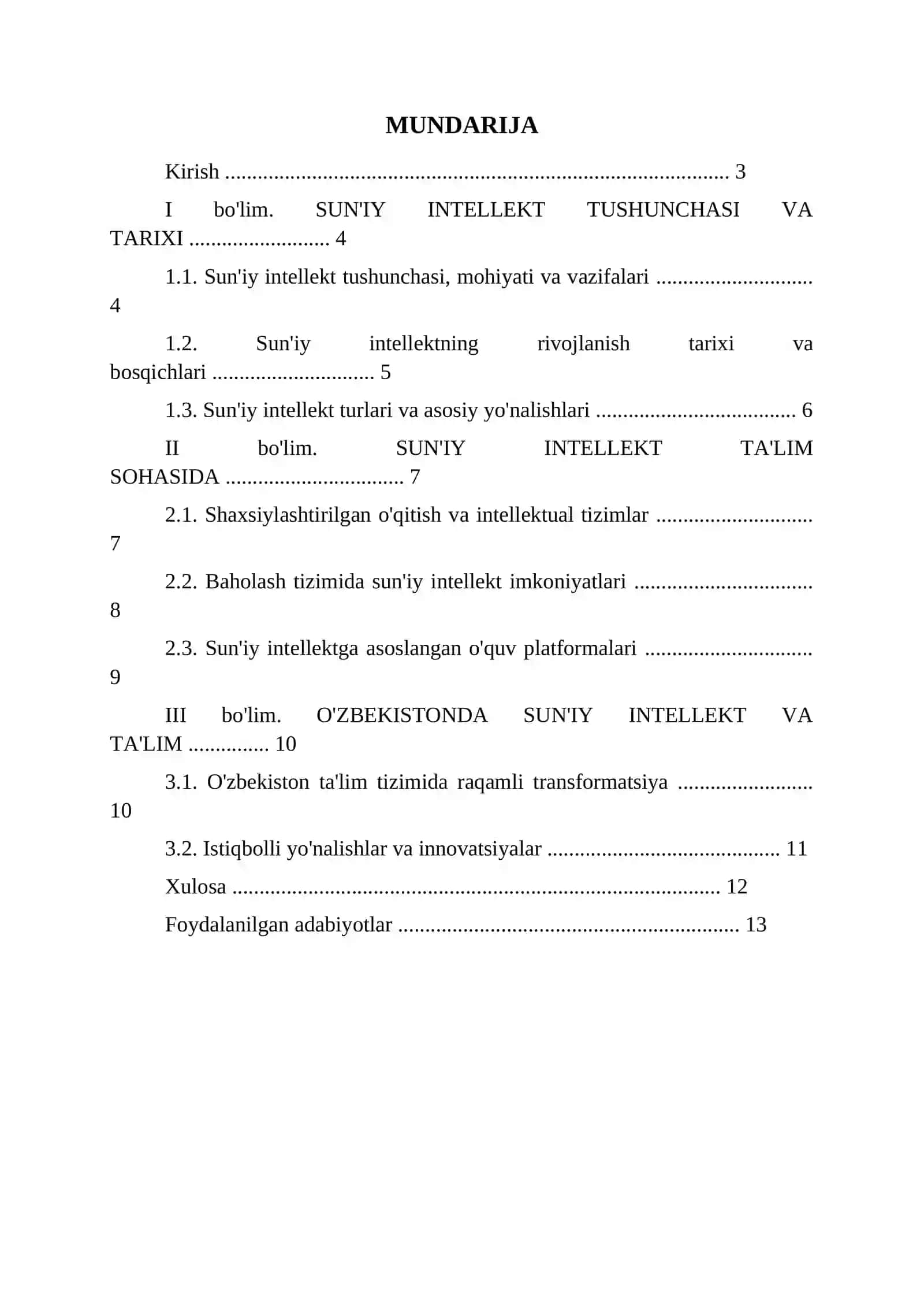 SUN'IY INTELLEKT VA UNING TA'LIM SOHASIDAGI QO'LLANILISHI REFERAT 2