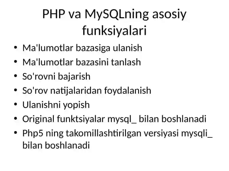 PHP va MySQL 2