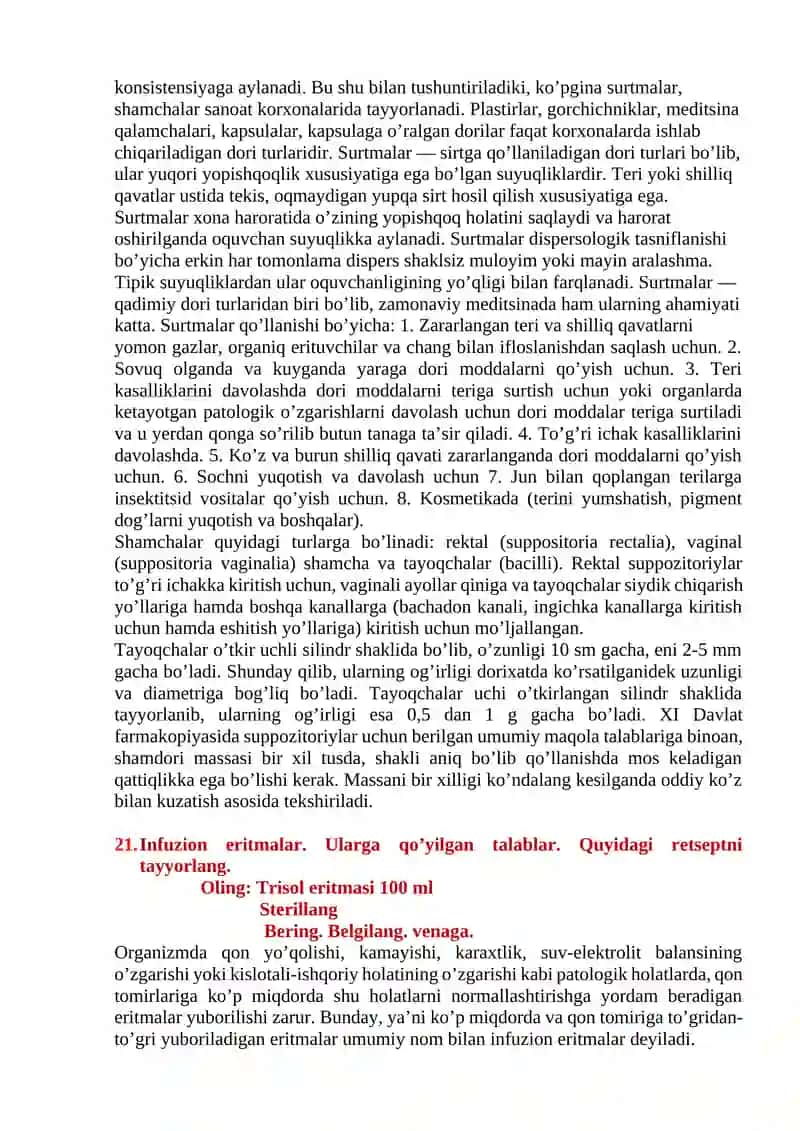 Konservantlar. Ta’rifi, Ularga qo‘yiladigan talablar. Tasnifi va tavsifi. Dori turlarini tayyorlashda ishlatiladigan konservantlar, misol orqali tushintiring 2