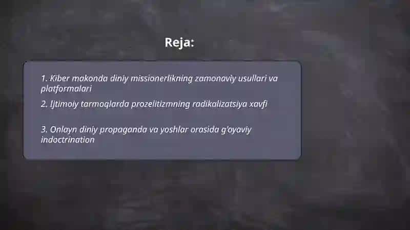 Kiber makonda din. Missionerlik va prozelitizmning ijtimoiy-siyosiy xavfi 2