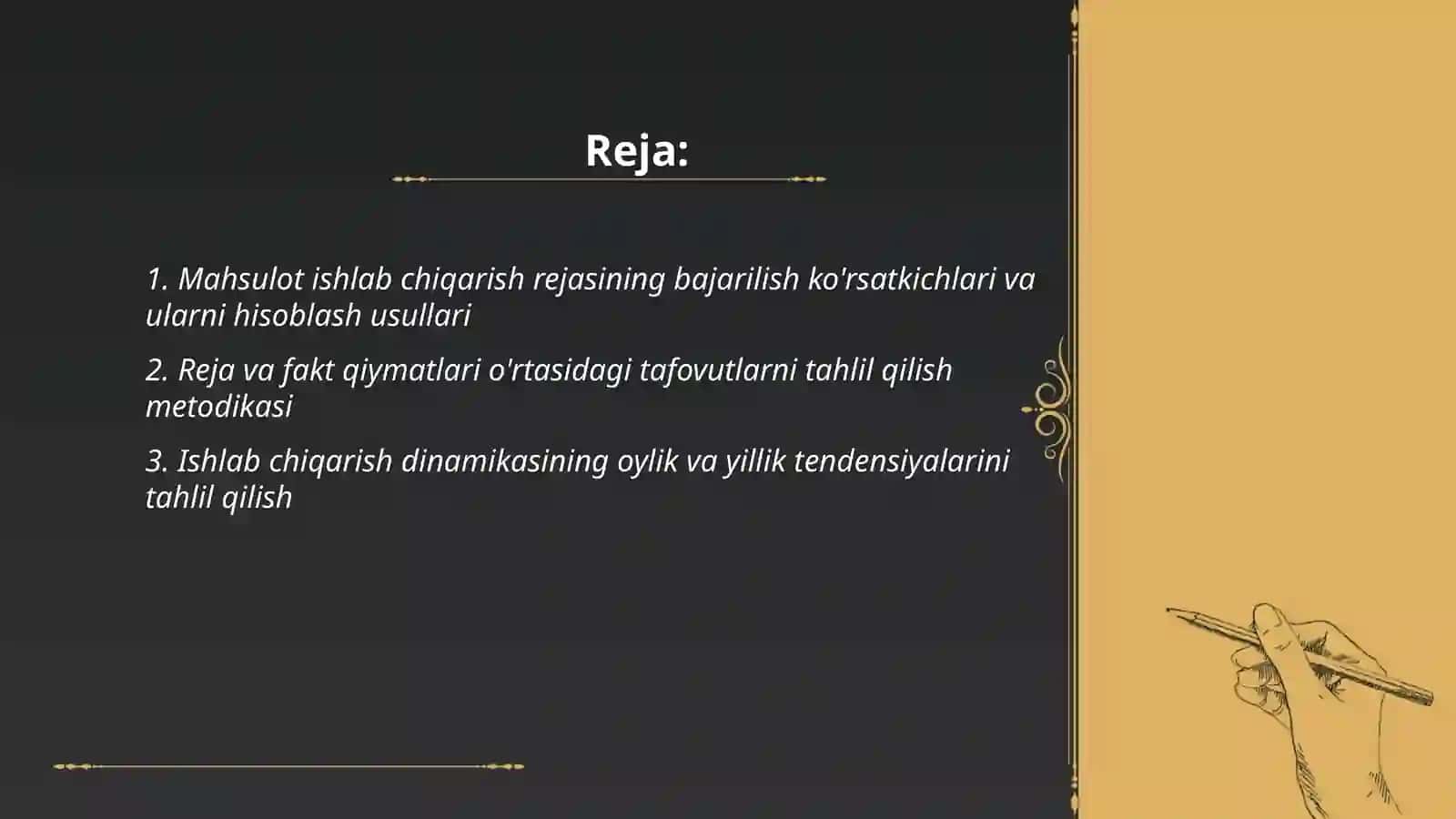 Mahsulot ishlab chiqarish rejasining bajarilish ko'rsatkichlari va ularni hisoblash usullari 2