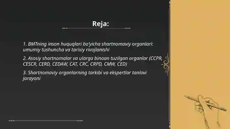 BMT ning ínson huquqlari bóyicha shartnomaviy organlari haqida 2
