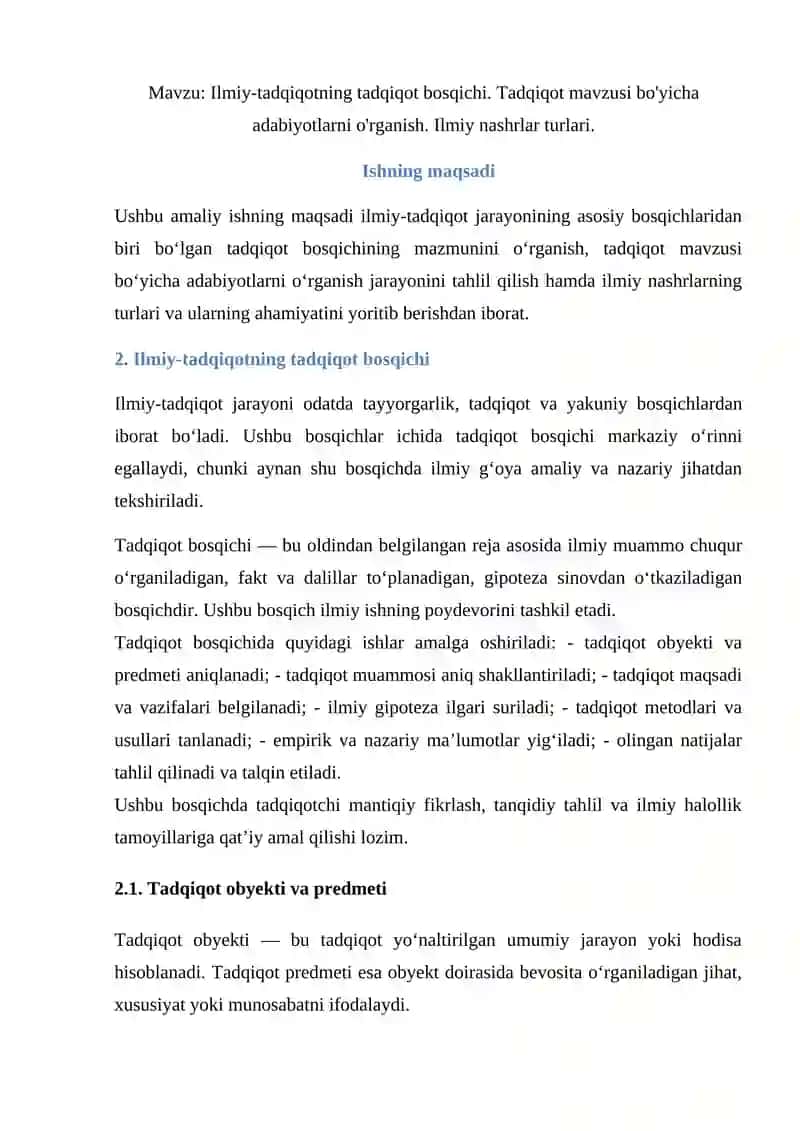 Ilmiy-tadqiqotning tadqiqot bosqichi 2