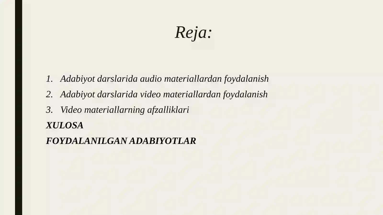 ADABIYOT DARSLARIDA AUDIO, VIDEO MATERILLARIDAN DARSLIK VA QO'LLANMALARNING ELEKTRON VERSIYALARIDAN FOYDALANISH YO'LLARI. 2