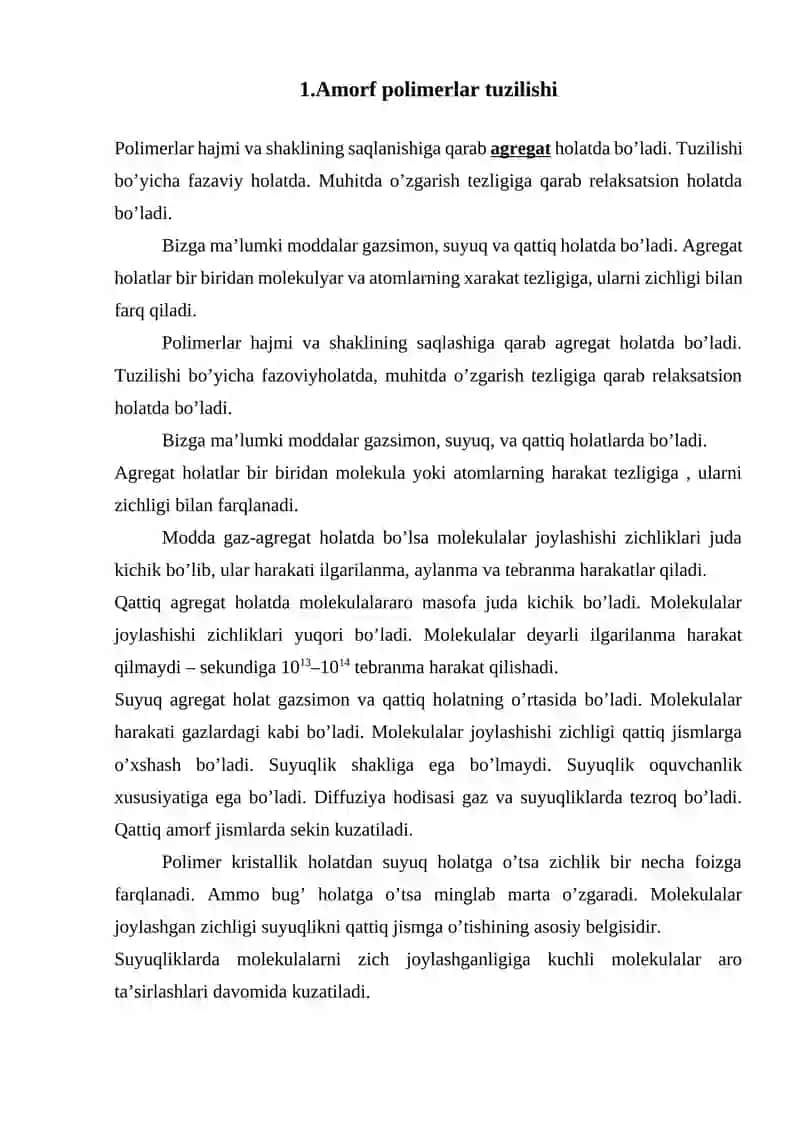 Amorf polimerlar tuzilishi va xossalari 2
